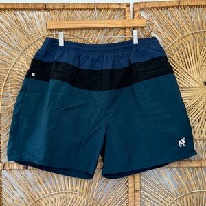 Vintage big dogs Men's Blue and Black Swim Shorts